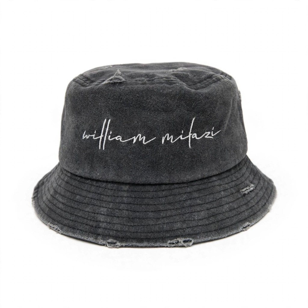 William Milazi bucket hat with embroidered house script