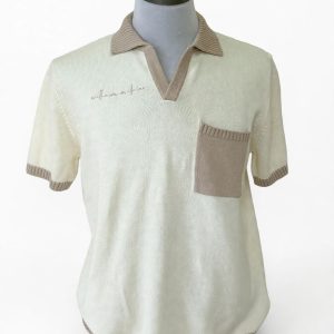 William Milazi Premium Knitted Golf Polo - Cream / Stone