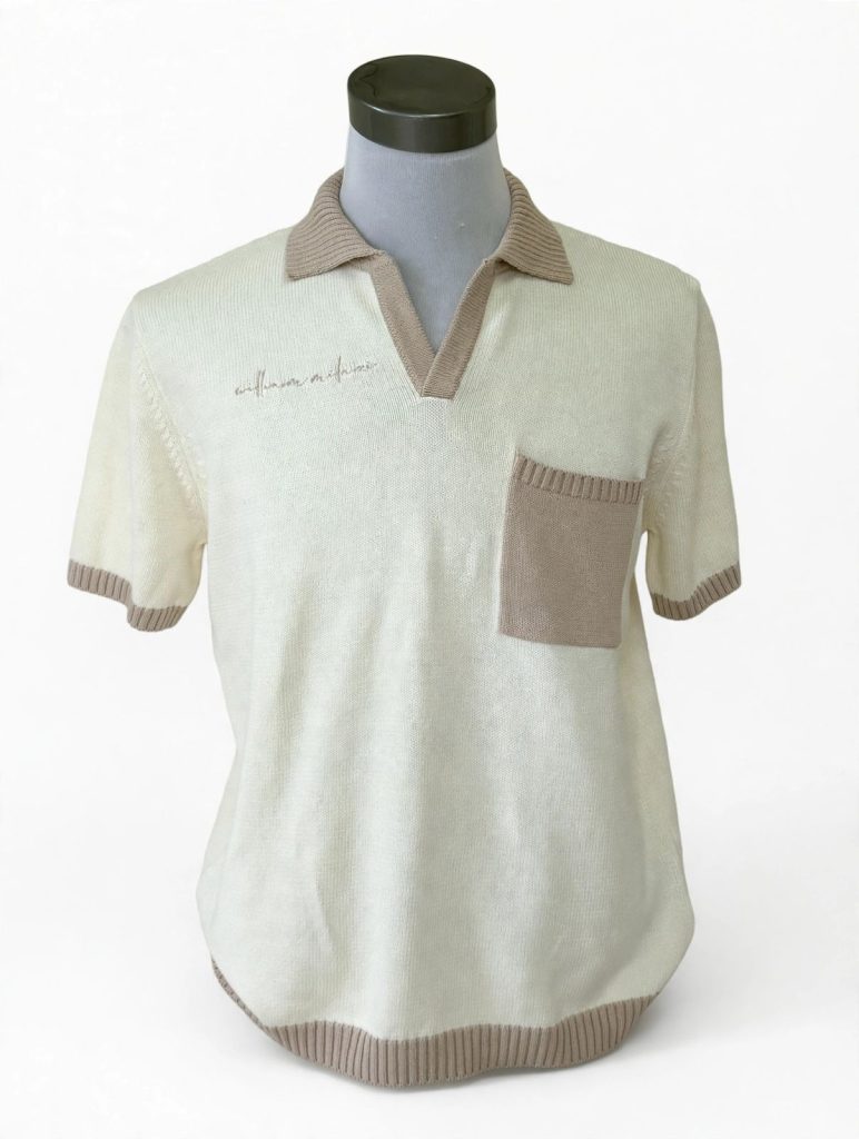 William Milazi Premium Knitted Golf Polo - Cream / Stone