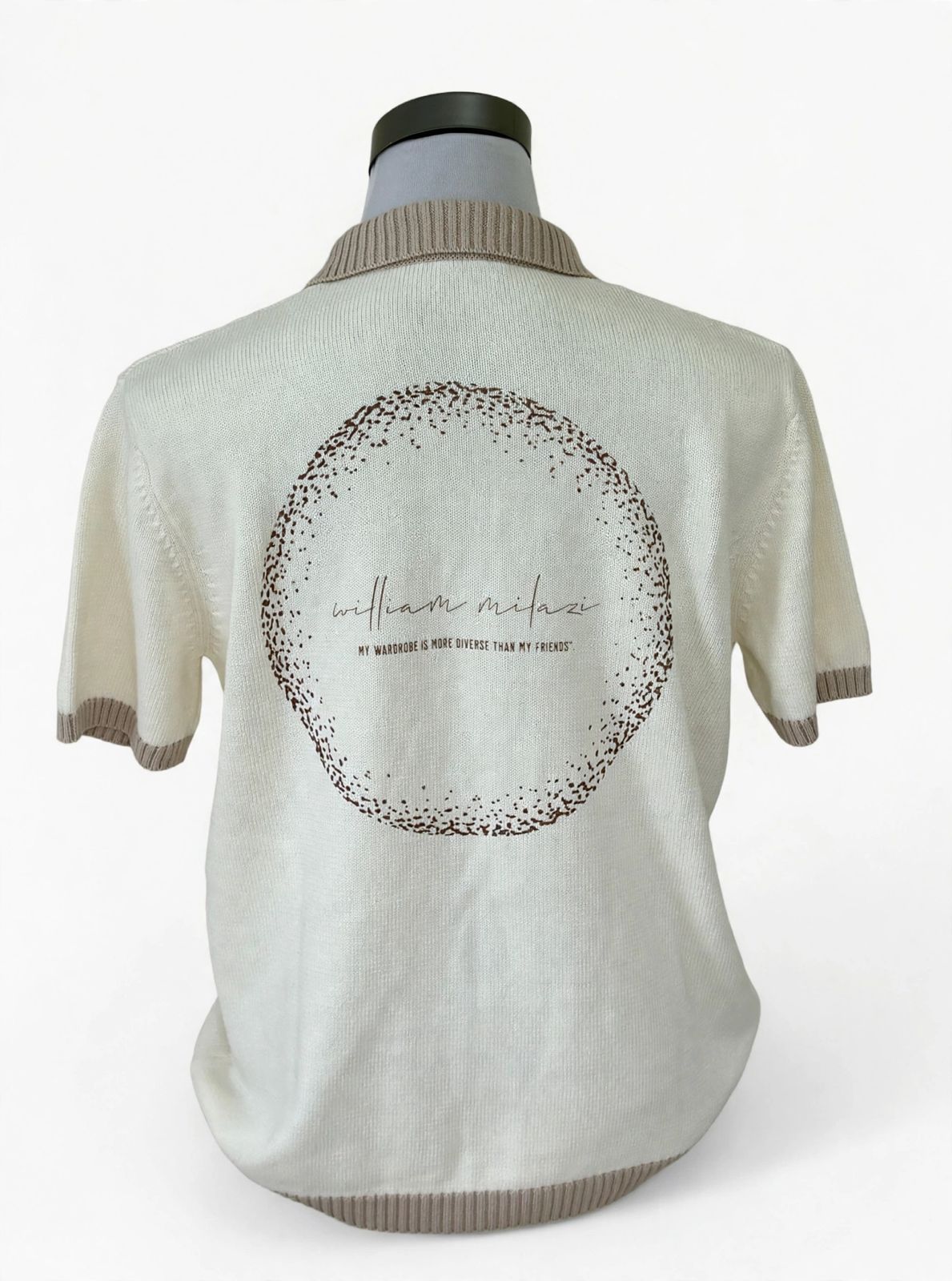 William Milazi Premium Knitted Golf Polo - Cream / Stone - Image 2